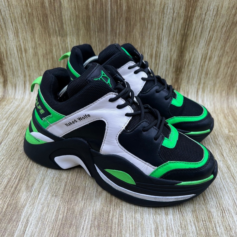Naked Wolfe Track Sneakers Women's Size 8 Black Green Chunky Platform Trainers